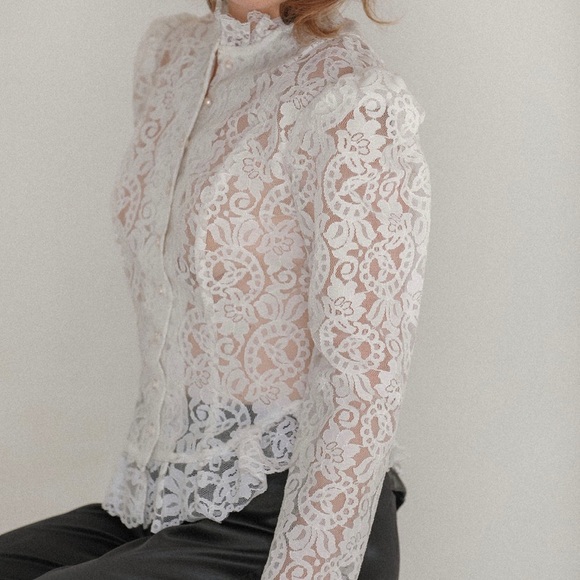Vintage Lace Blouse, Victorian Romance 80s
